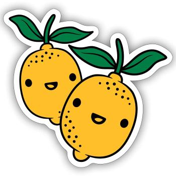 2 citrons kawaii - Sticker taille S (10 x 10 cm) - blanc mat - Devant