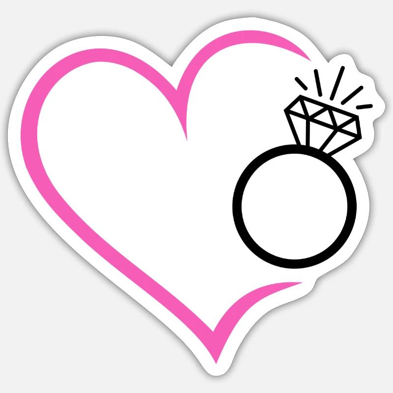 Herz mit Diamantring Ehering Ring Hochzeit Braut - Sticker Größe S (10 x 10 cm) - Mattweiß