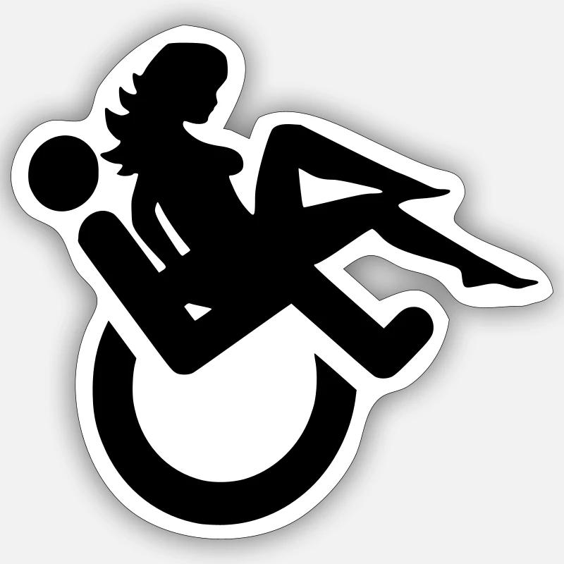 Rollstuhlfahrer mit Dame auf dem Schoß # Sticker Größe S (10 x 10 cm)