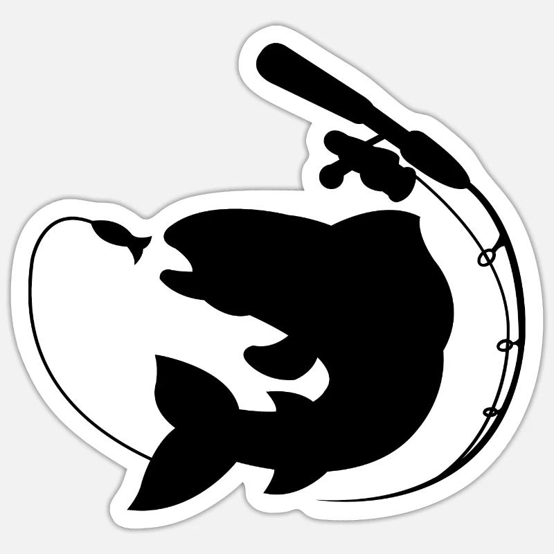 Fisch mit Angelrute und Köder - Sticker Größe S (10 x 10 cm) - Mattweiß