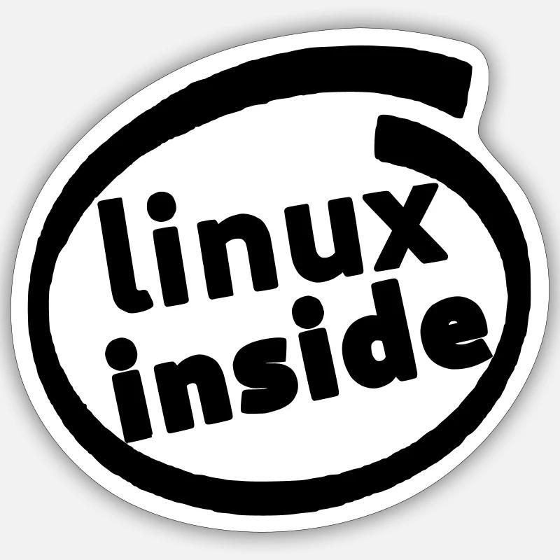 LINUX INSIDE TUX PROGRAMMIERER LOGO NERD GESCHENK - Sticker Größe S (10 x 10 cm) - Mattweiß