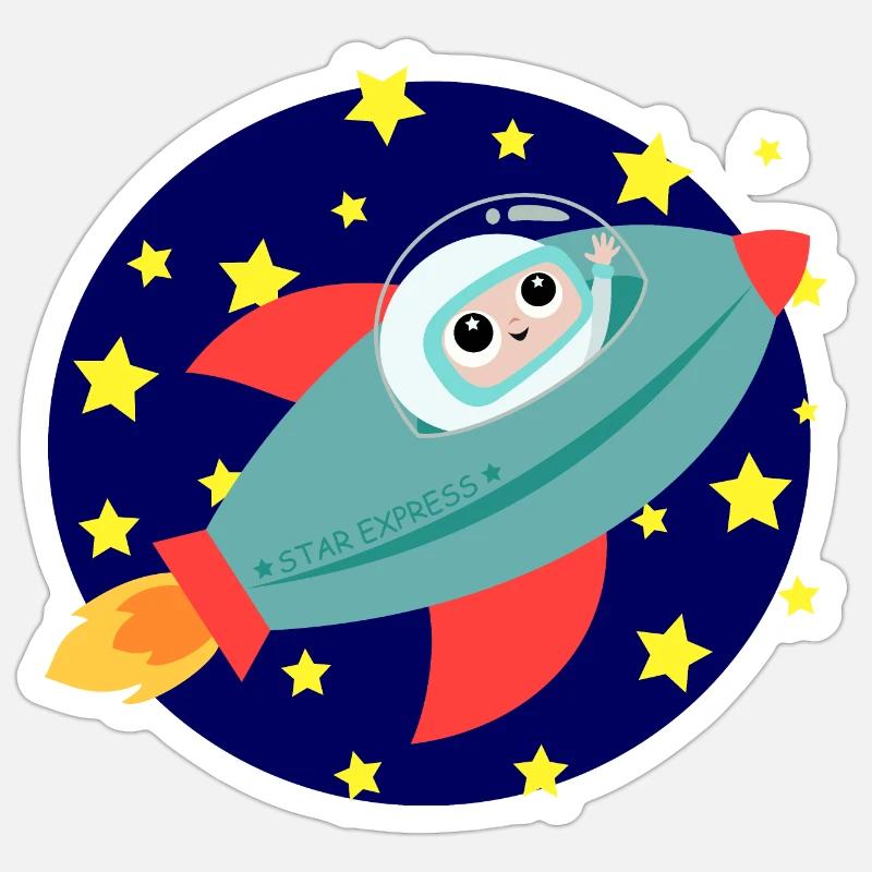 Fusée astronaute Univers Sticker taille S (10 x 10 cm)