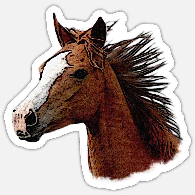 Cheval face de côté, beaux chevaux - Sticker taille S (10 x 10 cm) - blanc mat