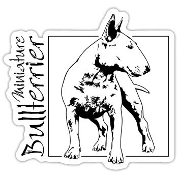 Kääpiö BULLTERRIER koiran wilsignit - Tarra koko S (10 x 10 cm) - mattavalkoinen - Edestä