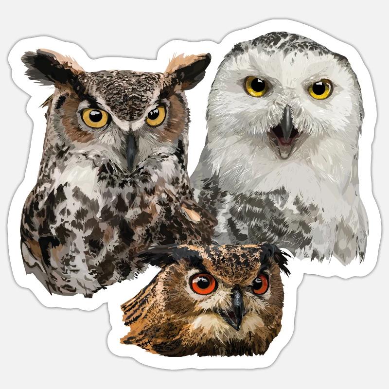 Eulen - Sticker Größe S (10 x 10 cm) - Mattweiß