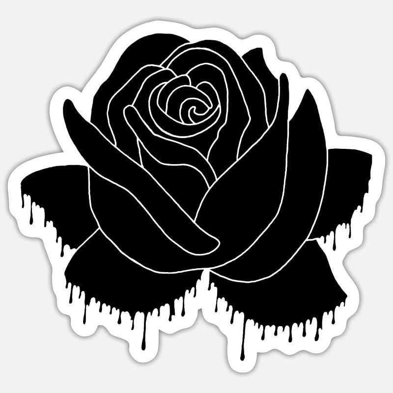 Graffiti d'une rose noire - Sticker taille S (10 x 10 cm) - blanc mat