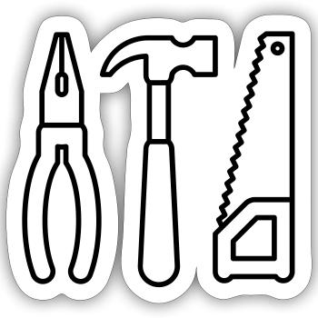 Werkzeuge - Zange, Hammer und Säge - Sticker Größe S (10 x 10 cm) - Mattweiß - Vorne