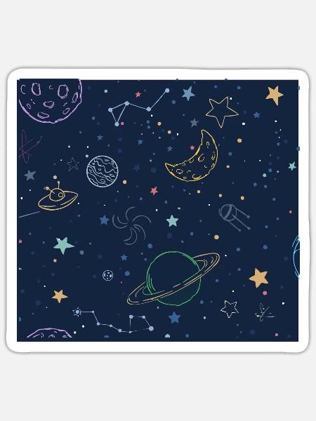 Kosmischer Dschungel mit Planeten und Sternen - Sticker Größe S (10 x 10 cm) - Mattweiß