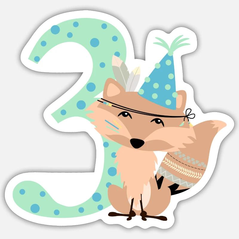 Indian fox 3rd birthday Sticker size S (10 x 10 cm)