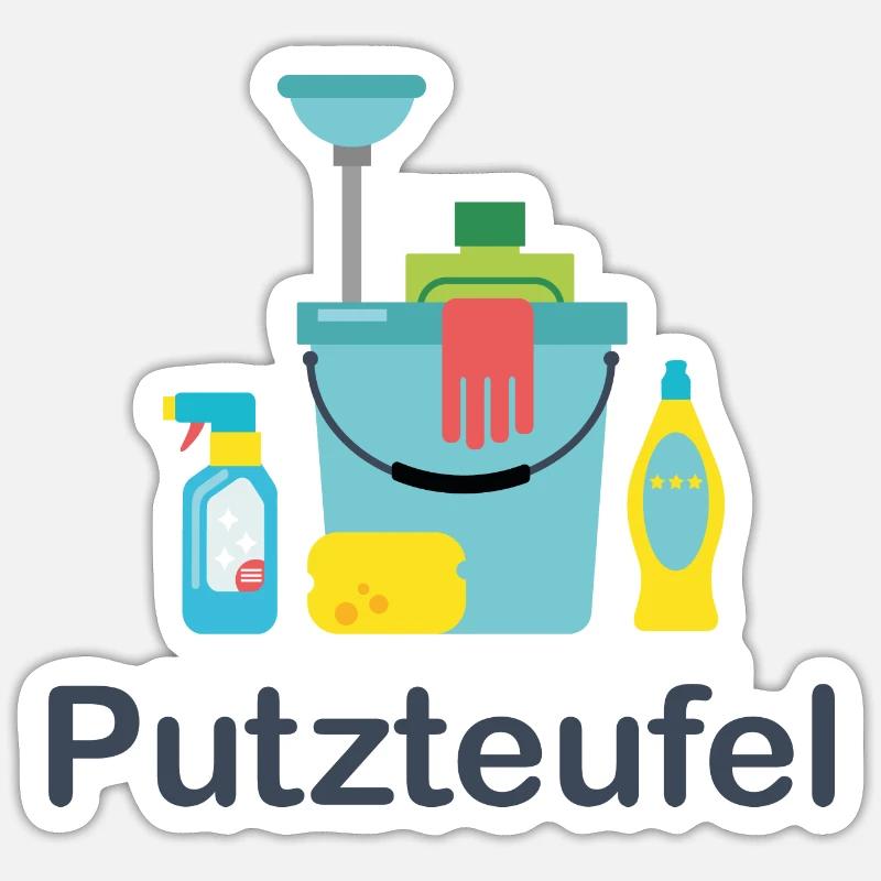 Putzteufel - Sticker Größe S (10 x 10 cm) - Mattweiß