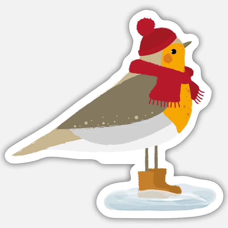 Robin Hiver/Robin Hiver - Sticker taille S (10 x 10 cm) - blanc mat