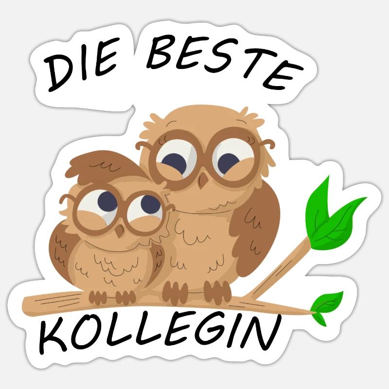 Die beste Kollegin Eulen Arbeitskollegin Geschenk - Sticker Größe S (10 x 10 cm) - Mattweiß