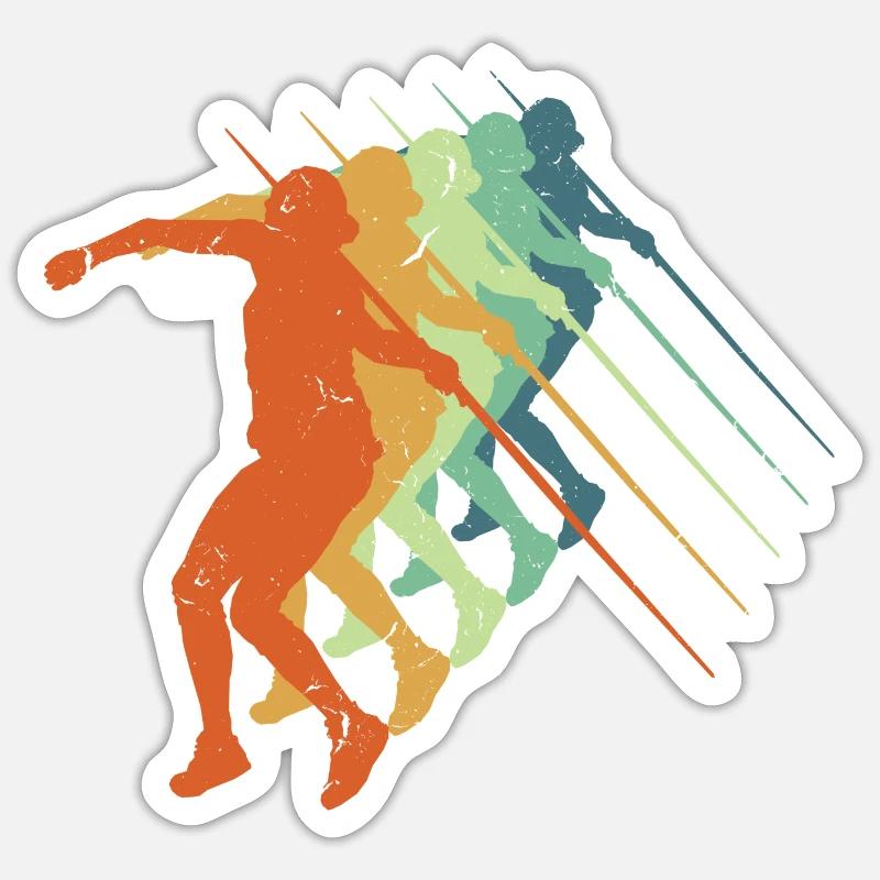 Lancer du javelot rétro, athlétisme athlétique - Sticker taille S (10 x 10 cm) - blanc mat