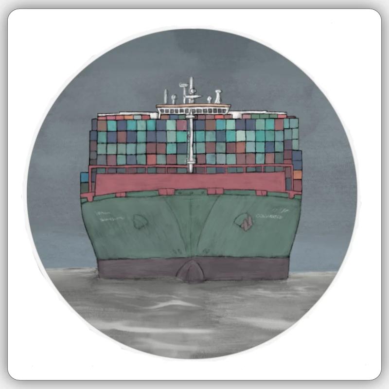 Bateau à conteneurs - Sticker taille S (10 x 10 cm) - blanc mat
