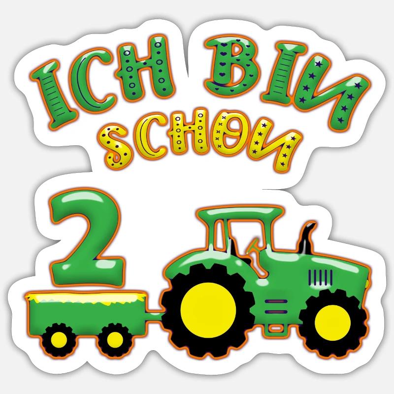 2 Jahre alt 2 Geburtstag Traktor Ich bin schon 2 - Sticker Größe S (10 x 10 cm) - Mattweiß
