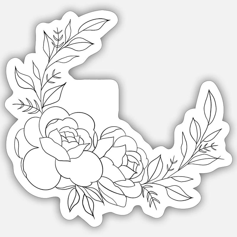 Lune florale - Sticker taille S (10 x 10 cm) - blanc mat