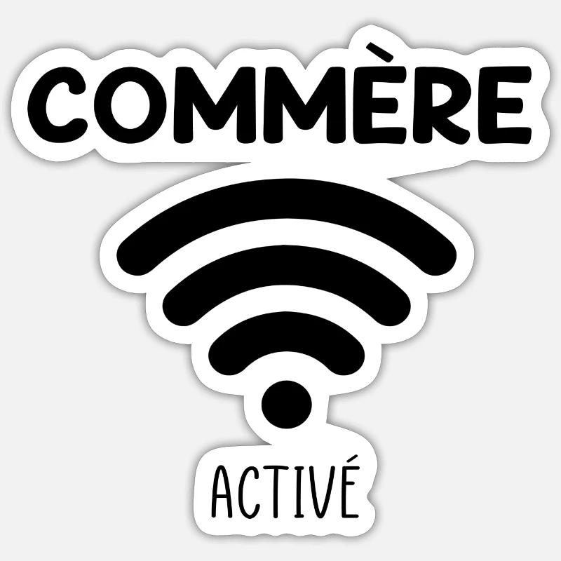 Phrase drôle Commère activé - Sticker taille S (10 x 10 cm) - blanc mat