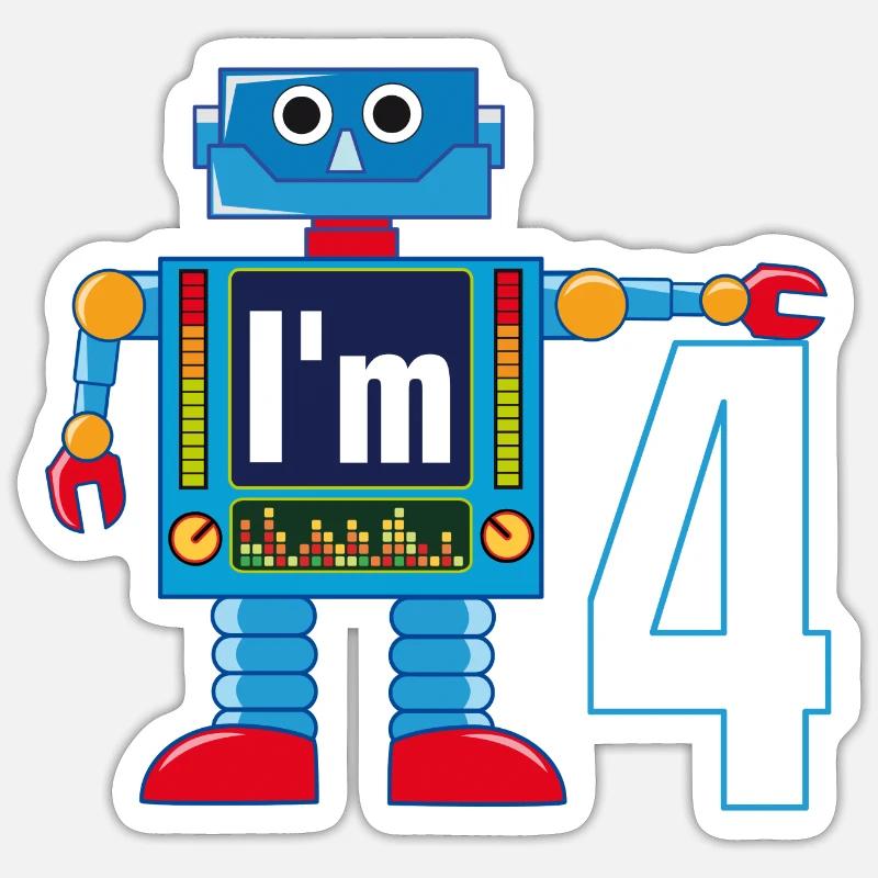 Robot 4 years - Sticker size S (10 x 10 cm) - white matte