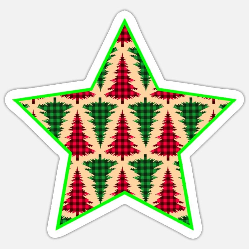 Plaid Tree Star with Neon Outline - Sticker size S (10 x 10 cm) - white matte