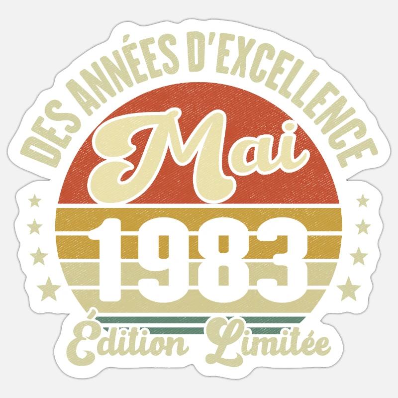 Des Années D'excellence Mai 1983 Cadeau - Sticker taille S (10 x 10 cm) - blanc mat