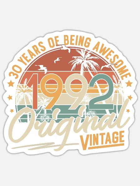 1992 Jahrgang geboren Vintage 30 Geburtstag Retro - Sticker Größe S (10 x 10 cm) - Mattweiß