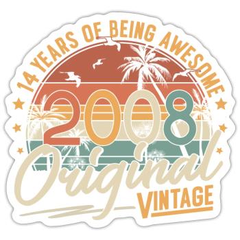2008 Jahrgang geboren Vintage 14 Geburtstag Retro - Sticker Größe S (10 x 10 cm) - Mattweiß - Vorne