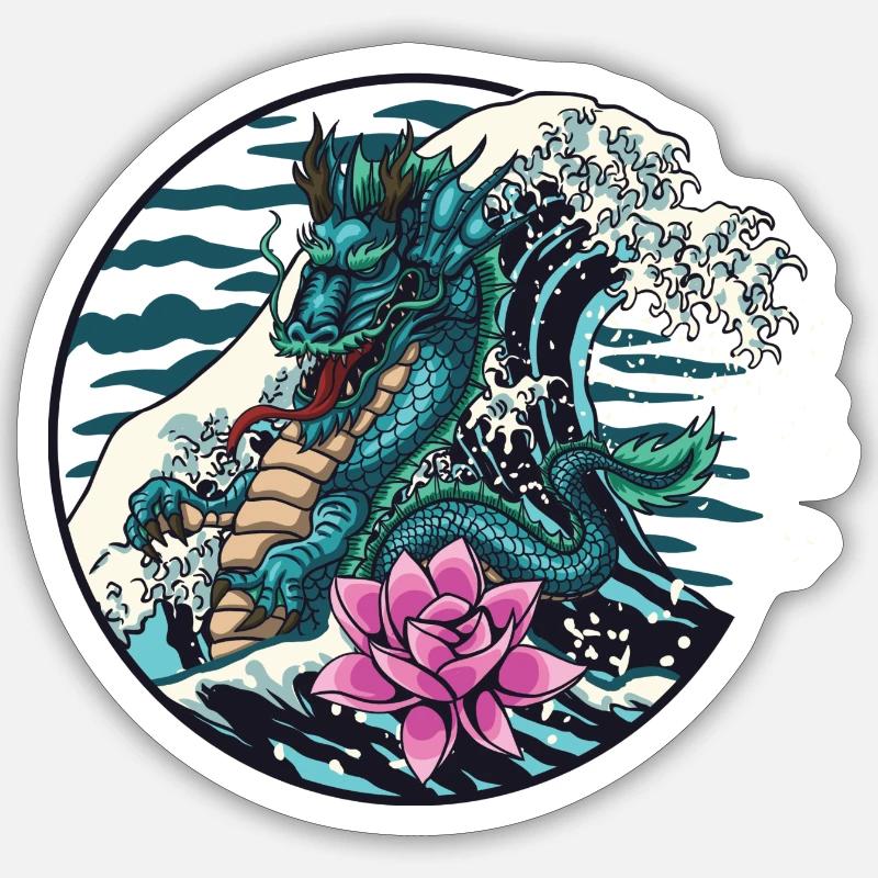 dragon d’eau - Sticker taille S (10 x 10 cm) - blanc mat
