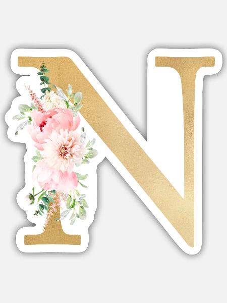 Botanik Floral Monogramm N - Sticker Größe S (10 x 10 cm) - Mattweiß