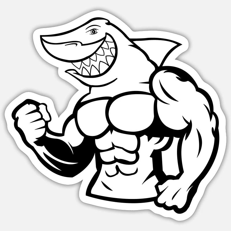 Strong Shark - Sticker Größe S (10 x 10 cm) - Mattweiß