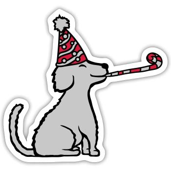 Geburtstagskind sitzender braver Hund - Sticker Größe S (10 x 10 cm) - Mattweiß - Vorne
