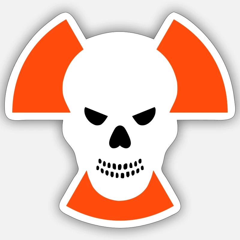 Schädel mit bösem Blick vor Strahlenwarnzeichen Sticker Größe S (10 x 10 cm)