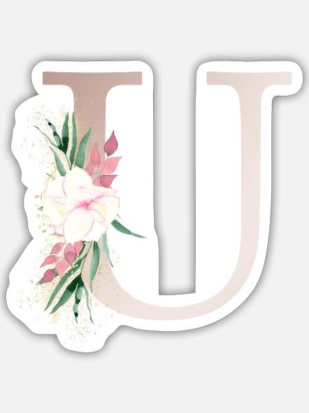 Personalisierbar Monogramm U Floral - Sticker Größe S (10 x 10 cm) - Mattweiß