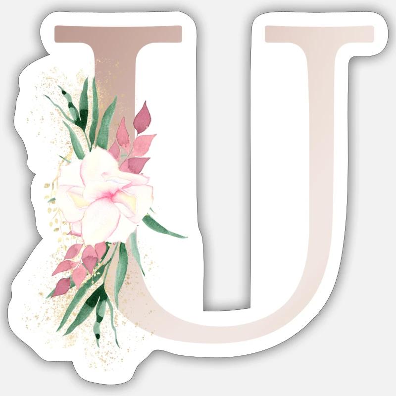 Customizable Monogram U Floral Sticker size S (10 x 10 cm)