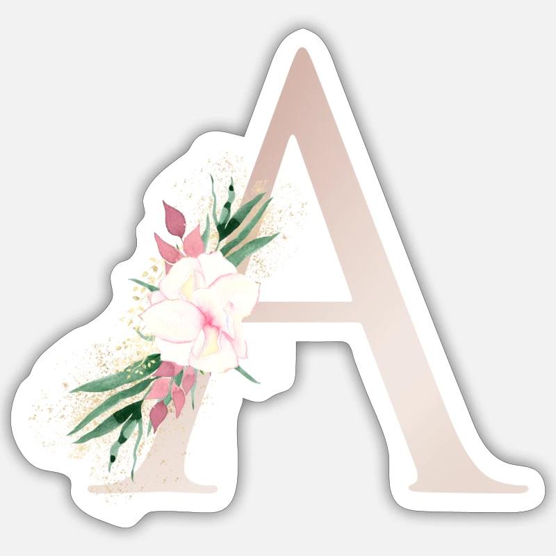 Customizable Monogram A Floral - Sticker size S (10 x 10 cm) - white matte