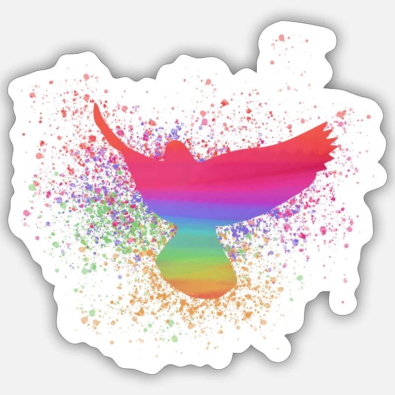sourd coloré, sourd, oiseau, aquarelle, graffiti - Sticker taille S (10 x 10 cm) - blanc mat
