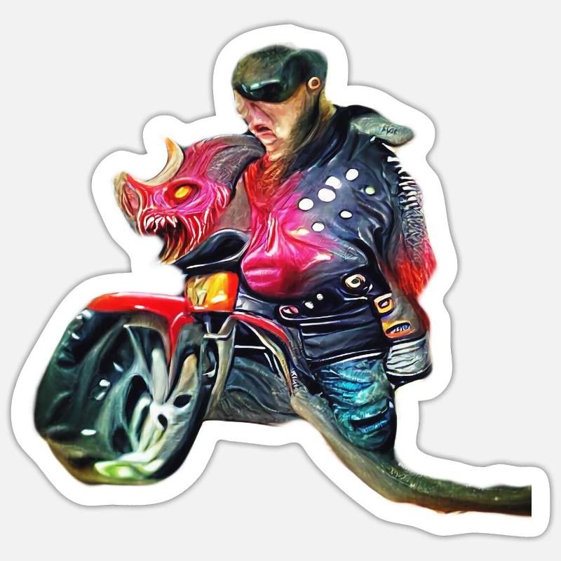 Demon Biker - Sticker Größe S (10 x 10 cm) - Mattweiß