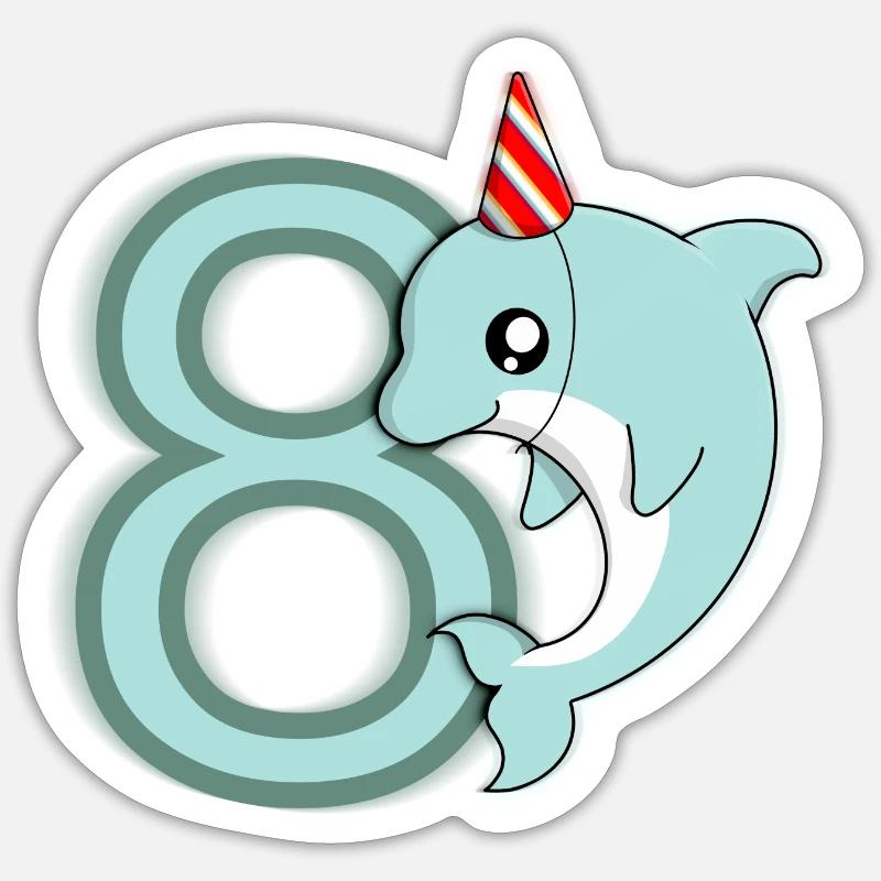 Dauphin de 8 ans - Sticker taille S (10 x 10 cm) - blanc mat