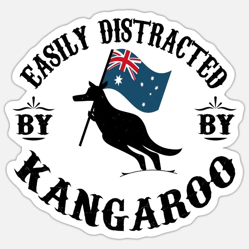 Easily distracted by Kangaroo - Sticker taille S (10 x 10 cm) - blanc mat