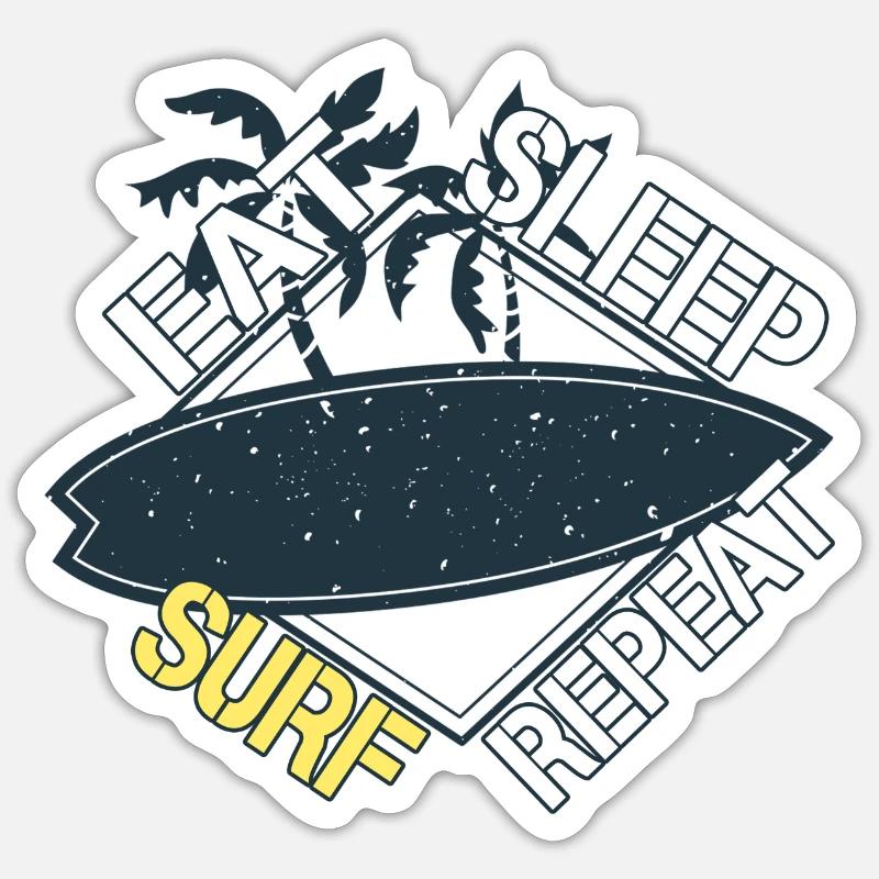 Manger dormir surf répéter surf surfer surf planche de surf Sticker taille S (10 x 10 cm)