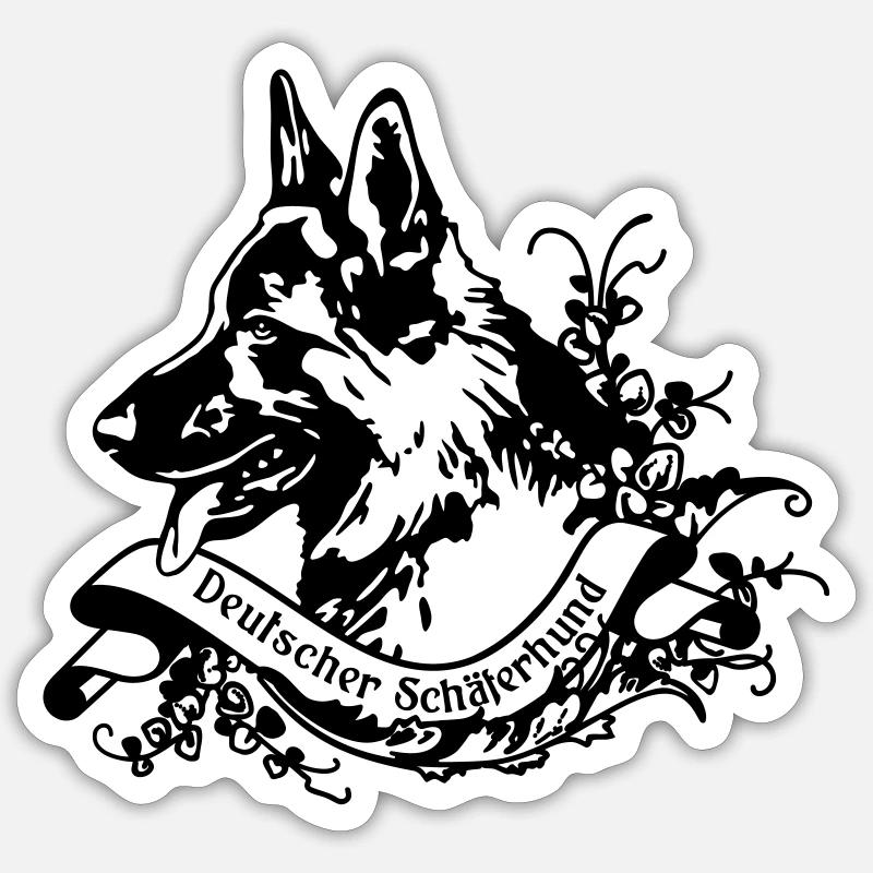 Old German Shepherd on Retro Banner Sticker size S (10 x 10 cm)