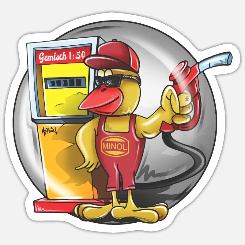 Minol Pirol Zapfsäule Gemisch im Tank - Sticker Größe S (10 x 10 cm) - Mattweiß
