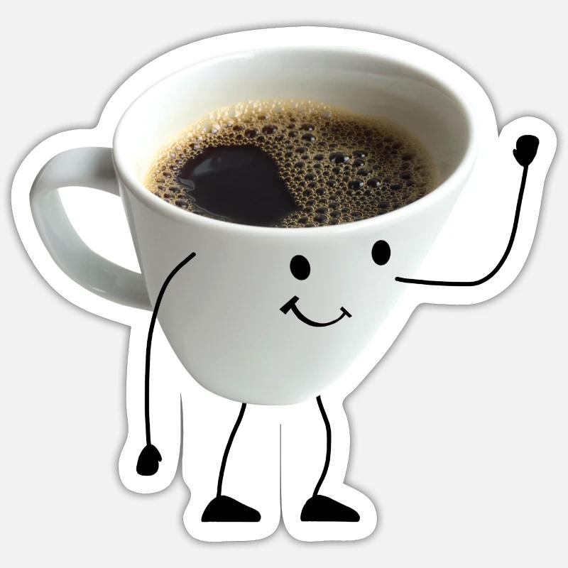 café avec visage - Sticker taille S (10 x 10 cm) - blanc mat