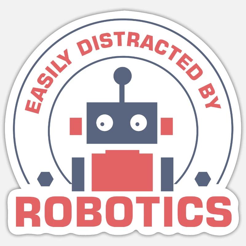 Abgelenkt von Robotik Nette Robotertechnik - Sticker Größe S (10 x 10 cm) - Mattweiß