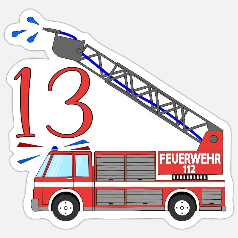 Fire engine 13th birthday Sticker size S (10 x 10 cm)