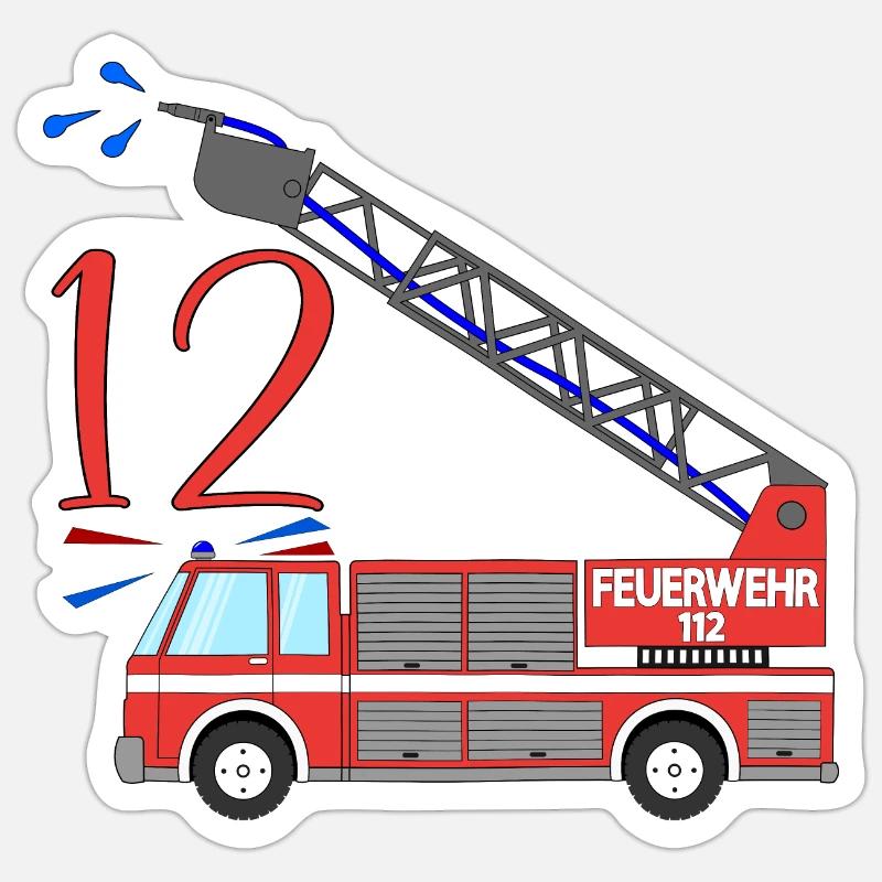 Fire engine 12th birthday - Sticker size S (10 x 10 cm) - white matte