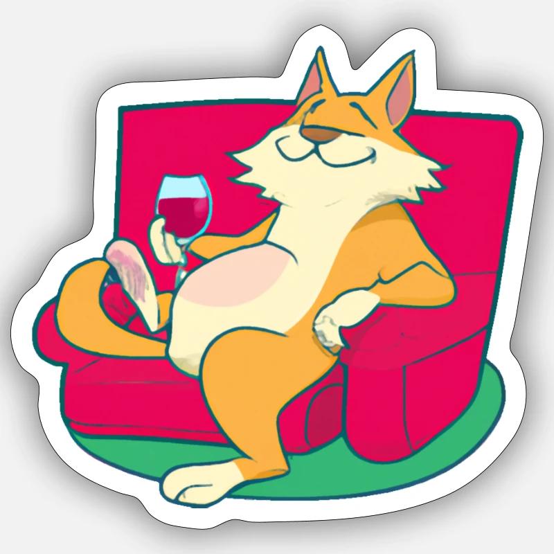 Happy cat drinks wine - Sticker size S (10 x 10 cm) - white matte
