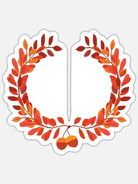 Herbstlaub Kranz mit Eicheln - Sticker Größe S (10 x 10 cm) - Mattweiß
