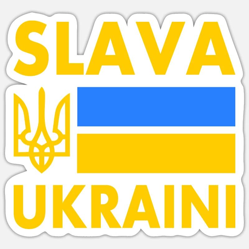 Slava ukraini - Sticker taille S (10 x 10 cm) - blanc mat