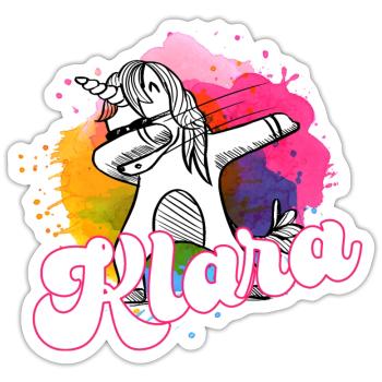 KLARA - Schöner Name mit dabbing Einhorn - Sticker Größe S (10 x 10 cm) - Mattweiß - Vorne