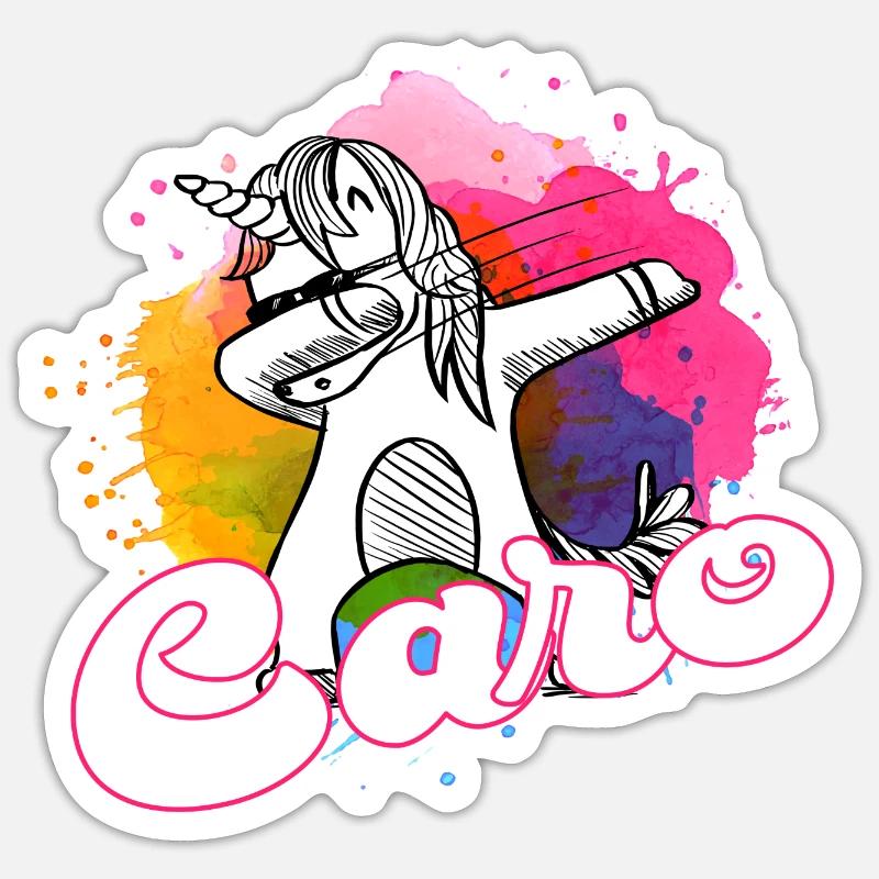 CARO - Schöner Name mit dabbing Einhorn - Sticker Größe S (10 x 10 cm) - Mattweiß
